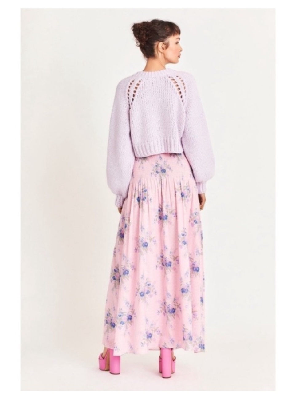 Loveshackfancy Pink Floral Cottagecore Falune Cotton Maxi Drop Waist Skirt XXL - Picture 2 of 15